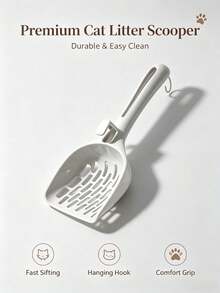Long Handle Cat Litter Scoop With Quick Sieve Holes, Large Deep Shovel, Durable Plastic Pet Litter Scoop With Hanging Hole, White, Can Be Hung On Litter Box, Easy To Use - View 4