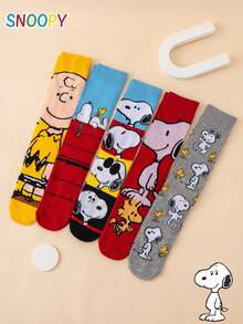 5 أزواج من جوارب منتصف الساق للرجال بنمط جرو تشارلي براون الكرتوني المرح من سلسلة SNOOPY الأصلية - متعدد الألوان - مشاهدة 1