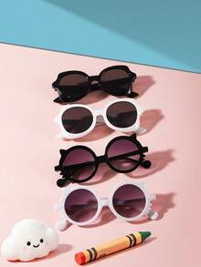 1set 4pcs Kids 3‑8Y Oval & Round PC Stylish Glasses, Cartoon Cat Shape Frame, Cute Eyewear For Summer Party Daily Wear With Glasses Box - Multicolor - View 1