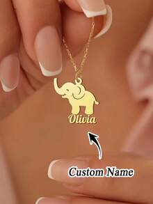 1pc Customized Elephant Name Necklace - Steel Cute Animal Pendant Jewelry, Durable Daily Wear Women's Necklace, Customizable Jewelry, Personalized Name Necklace, Mother's Day Gift, Animal Element Jewelry, Personalized Gift, Christmas, Halloween Gift - Multicolor 5 - View 8