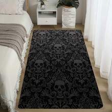 1pc Gothic Skull Print Area Rug, Anti-Slip Non-Slip Flannel Super Soft Living Room Carpet, Crawling Mat For Indoor Living Room, Bedroom, Game Room, Home Decor Room Decoration - Black - View 7