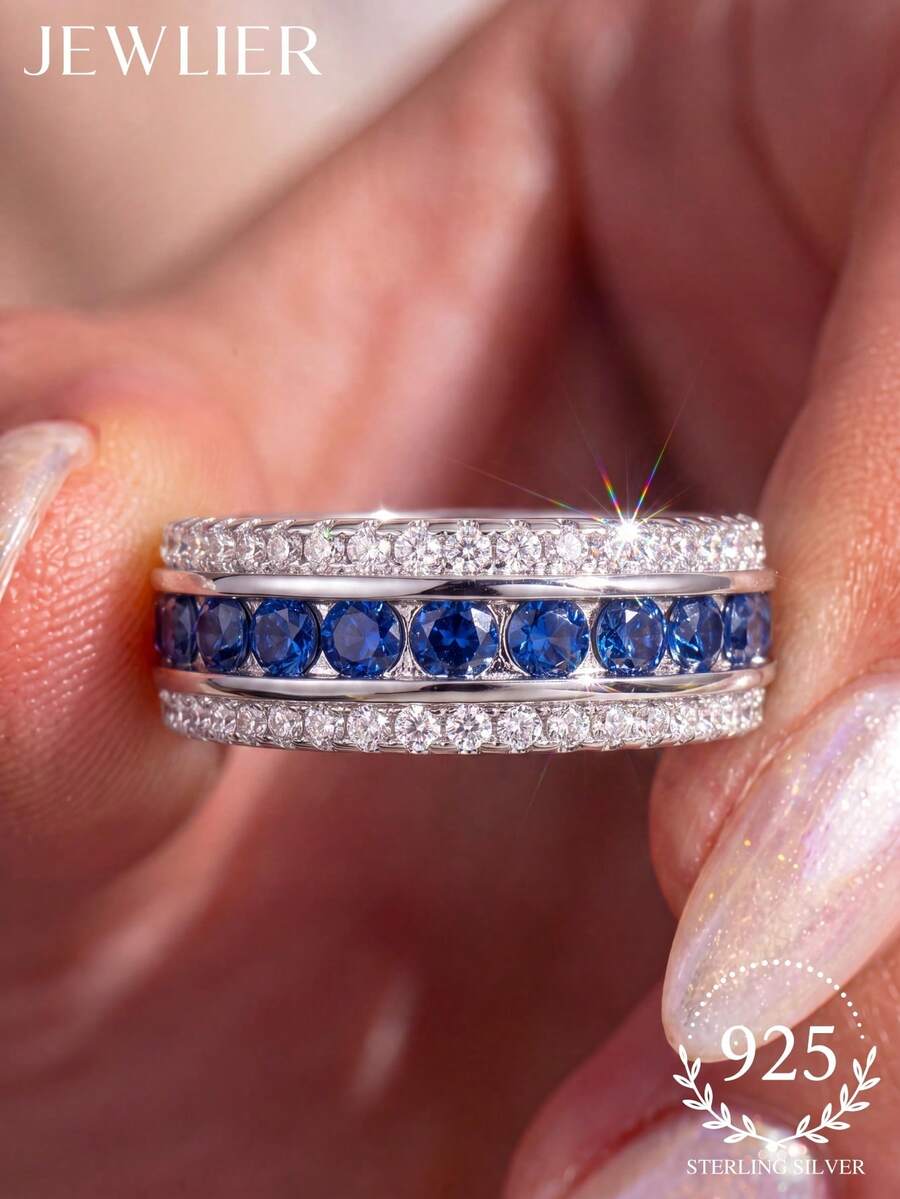 1pc Fully Round Micro-Inlaid Ring, Women's S925 Sterling Silver Thin Band Ring, Thumb Ring, Exquisite Jewelry Gift