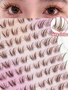 80 Pcs No-Glue Brown Fluffy Clusters, Slender Light Soft Fine Tips Arranged For Airy Native Lash Effect, Self-Adhesive Easy Application, Great For Relaxed Weekend Outings, School Looks, And Versatile Everyday Scenes. - C - View 2