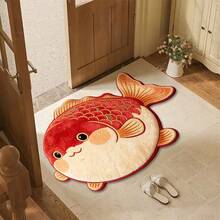 1pc Cute Red Koi Fish Design Microfiber Bath Rug, Non‑Slip Soft Bathroom Mat, Water‑Absorbent Doormat, Machine Washable, Low Pile, TPR Backing, Knit Fabric, For Bedroom, Kitchen, Entryway Indoor Use, Accessories & Home Decor, Perfect New House Gift - A - View 8