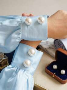 6/2/1Pc Elegant Large Pearl Button Covers Vintage Round Shirt Collar Button Caps Clip-On Cufflinks Decorative Clothing Accessories For Women - Multicolor - View 1