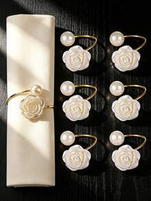 1/12/30/60pcs Elegant Pearl Rose Napkin Rings, Napkin Buckles, Hotel Napkin Rings, Wedding Banquet Napkin Rings, Home Daily Table Decor, Tablecloth Accessories, Wedding Decoration - Multicolor - View 10