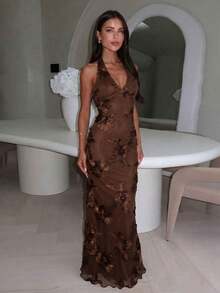 Elegant Backless Formal Dress, Romantic Sexy Party Gown, Suitable For Beach, Wedding, Formal Dinner, Wedding Guest Brown Fall - Brown - View 8