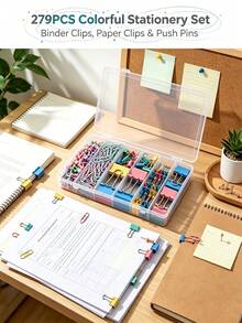 279PCS Macaron And Gold Office Stationery Set,Long-Claw Paper Clips, Binder Clips, And Staple Removers.For Document Binding, Material Storage Multi-Functional,Bulletin Board Mounting, And File Management.For Offices, Schools, And Home Study Use. - Sets - View 1