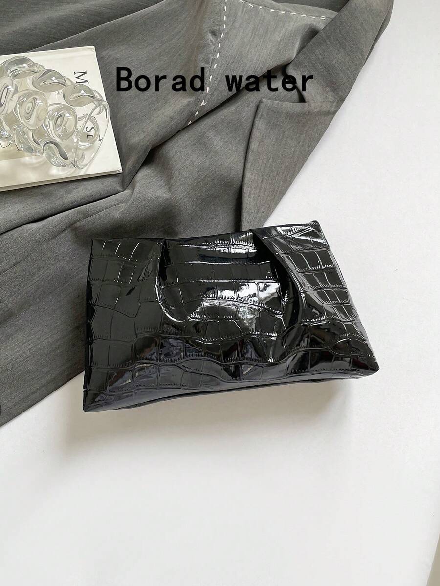 秋季新款時尚純色手拿包 鱷魚紋褶皺雲朵包 休閒信封包 化妝包 旅行配件包 內袋盥洗收納包