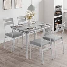 Space-Saving 5-Piece Dining Table Set For 4 – Modern Rectangular Table With 4 Upholstered Chairs – Ideal For Apartments, Breakfast Nooks, Small Spaces - Washed Gray + White Tube - View 8
