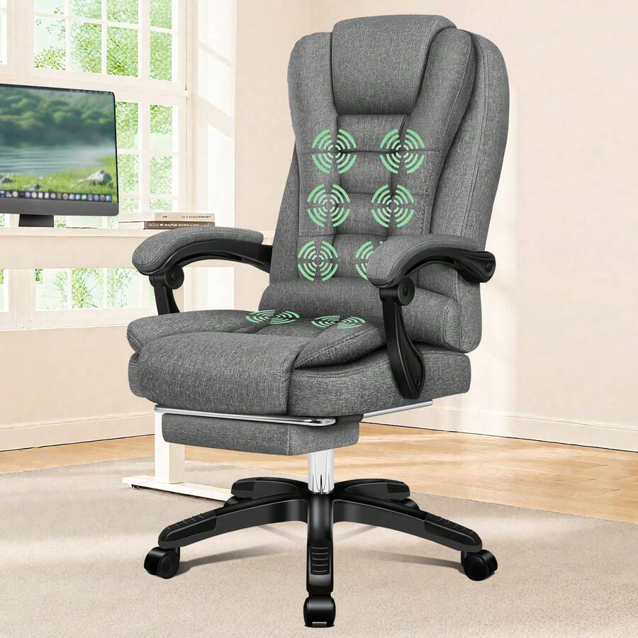 ELFORDSON Office Chair With 8-Point Massage And Seat Heating Computer Desk Chair With Footrest, High Back 150° Recliner Tilting Function Fabric - Grey - View 1