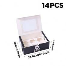 3/6/10/14/16pcs Cake Boxes With Transparent Window, Black Rectangular Baking Boxes, Skull And Crossbones Design, Foldable Storage Boxes, Suitable For Halloween Party, Birthday, Celebration, Dessert Packaging, Party Supplies - Multicolor - View 11