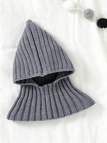 1pc Baby Solid Color Plain Soft Knitted Warm Balaclava Hat, Minimalist Pointed Hood With Neck Protection, Suitable For Autumn/Winter Daily Wear - Multicolor - View 10