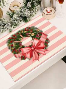 1pc Christmas Series Pattern Printed Table Runner, 4pcs Christmas Pattern Printed Placemats, Suitable For Holiday, Party, Birthday, Dinner, Kitchen Dining Table Decoration, All Season Room Decor, Home Textile Decoration Table Runner - Multicolor - View 9