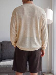 Men Autumn‑Winter Henley Neck Knit Sweater, Button Placket Long Sleeve Relaxed Jumper, Old Money Style For Holiday Festival Daily Wear - Apricot - View 2