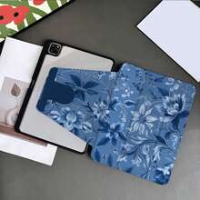 藍色復古牡丹花卉印花 360°旋轉平板保護殼，附筆槽，相容 iPad 11"(A16) 10.9/10.2/Air 5th Gen/10th Gen/Air 13/Air 11，自動休眠/喚醒功能，相容小米 5/5PRO/6/6PRO/7/7PRO，相容 OPPO Pad，相容華為 MatePad，相容 vivo Pad，相容榮耀 Pad，相容小新 Pad - 彩色 - 查看 6