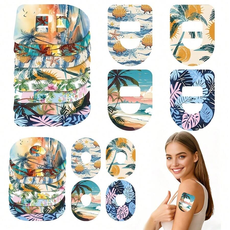 8/2 Pieces CMG Sensing Waterproof Sweatproof Self-Adhesive Tape Patch, Pre-Cut Soft And Breathable, Durable And Secure Protective Tape, Suitable For Sports And Daily Use, Summer Alluring Beach Landscape Patterns G7 And O5 - View 1