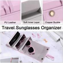 1pc Foldable, Multi-Specification, Large Capacity Vintage Creative PU Leather Glasses Case, 2/3/4/5/6 Slots, Portable Travel Glasses Case, Foldable Design, Non-Washable. Features: No Printing, No Burrs, Handbag Accessory, Home Storage, Aesthetic And Neat, Best Choice For Gift - Pink - View 3