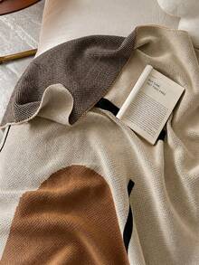 1pc Ultra Soft & Cozy Scandinavian Knit Throw Blanket - Luxurious Striped Design, Suitable For All Seasons, Great For Office Naps, Chilly Nights And Cuddling - Lightweight Acrylic Material, Easy Care, Versatile Use - Beige - View 5