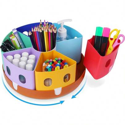 Rotating Art Supply Organizer Lazy Susan Office School Supplies Kids Desk Organizers And Storage Homeschool Caddy Classroom Organization (Large) ETH9