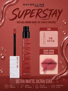 Maybelline 美寶詩 Super Stay 啞光液態唇膏 #585N 5ml，超高顯色度，持久顯色，濃郁啞光妝效，易於勾勒唇形，淡淡香草味，易於塗抹，適合所有膚色 - 美寶蓮巨持色 霧面液體唇膏 585N - 查看 2
