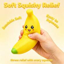 1pc Banana Shaped Squeeze Pop Toy, Soft Squeezable Sensory Toy With Squeak Sound, Suitable For Halloween Christmas Party Favors, Children Gifts And Stress Relief - Multicolor - View 5