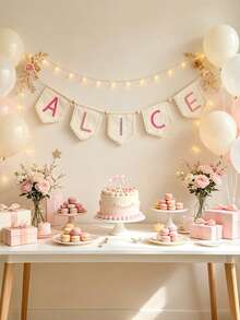 1pc Customized Lace Name Banner, Handmade Yarn Letter Hanging Decor, Suitable For Baby Room, Personalized Girl Decoration, Neutral Color Baby Room Wall Hanging, Personalized Felt Name Flag, Macaron Color Baby Room Decor, Sweet Style - Multicolor - View 1