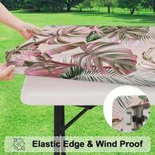 1pc Square Elastic Tablecloth, Vibrant Tropical Malaysian Leaf Plant Pattern, 2D Flat Print, Easy To Install, Elastic Tabletop Protector, Suitable For Holiday Party - A - View 6