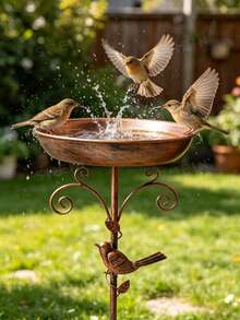 Vintage Acrylic Bird Bath Feeder Garden Decor Ground Stake - QS105 - View 1