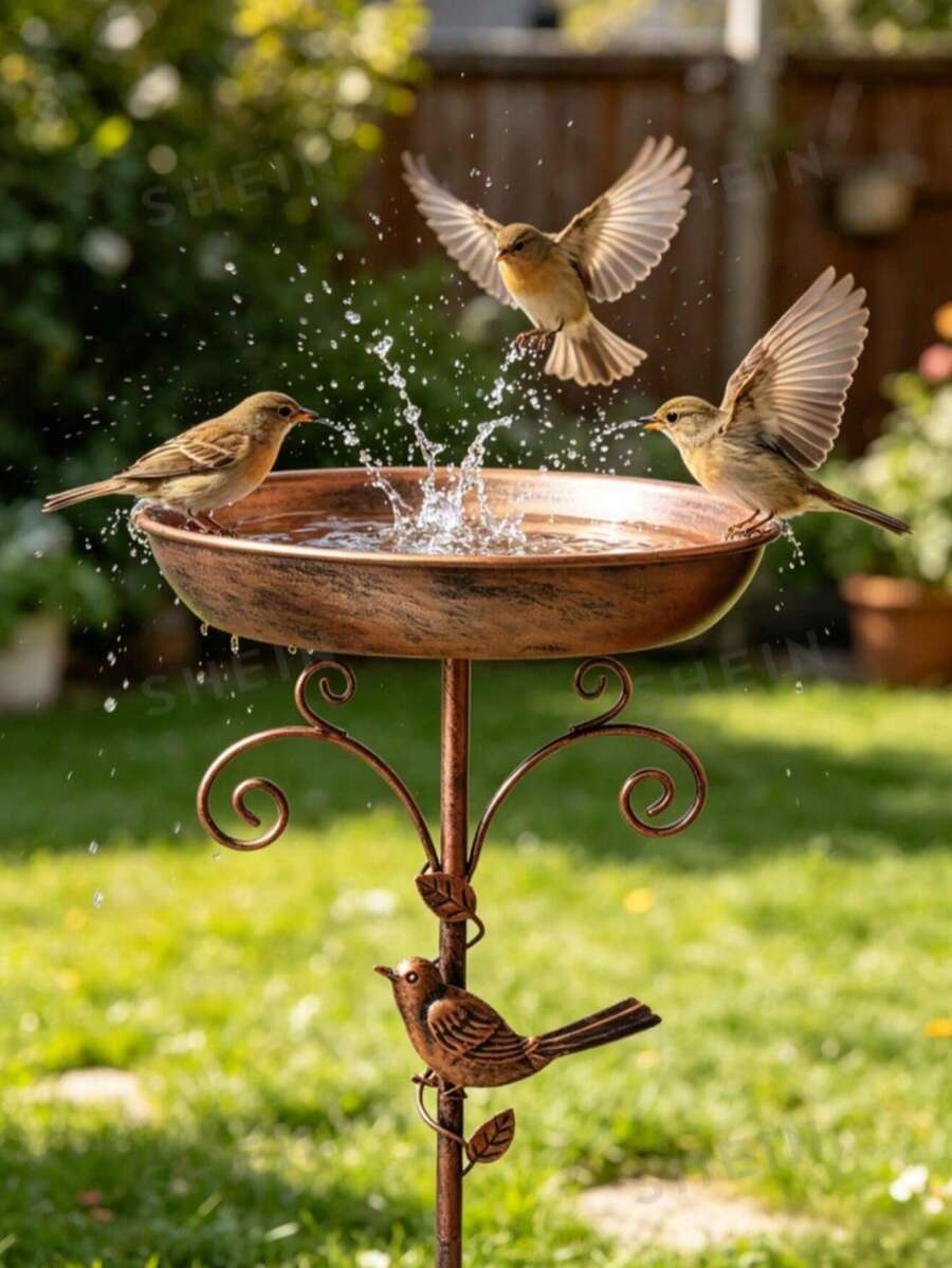 Vintage Acrylic Bird Bath Feeder Garden Decor Ground Stake - QS105 - View 1