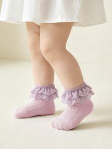 1 Pair Lace Hollow Out Bow Thin Soft Comfortable Breathable Cotton Princess Style Socks For Baby Girls - Purple - View 2
