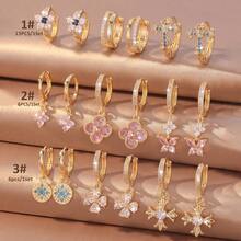 6pcs/Set Copper Zirconia Stone Fashionable High-End Multi-Element Earrings Set, Exquisite Versatile Women's Holiday Party Date Decorative Gift - Silver - View 3