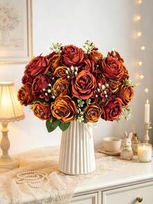 1pc Artificial Peony Bouquet, Silk Roses, Suitable For Home, Wedding, Party Decoration, Tabletop Decor, Valentine's Day, Birthday Gift, Graduation Ceremony And Other Occasions - Orange - View 6