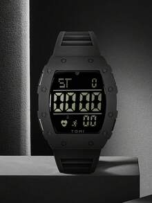 TOMI Square LCD Digital Electronic Watch, Square Large Screen Digital Dial, Silicone Strap, Multi-Function Sports Student Wristwatch, Multiple Colors Available, Daily Wear, Holiday Gift - one-size - View 4