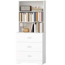 Libreria a 6 ripiani, mobile contenitore con 3 cassetti e 3 ripiani a giorno, 79 x 39,5 x 182,2 cm, bianco - A - Visualizzare 2