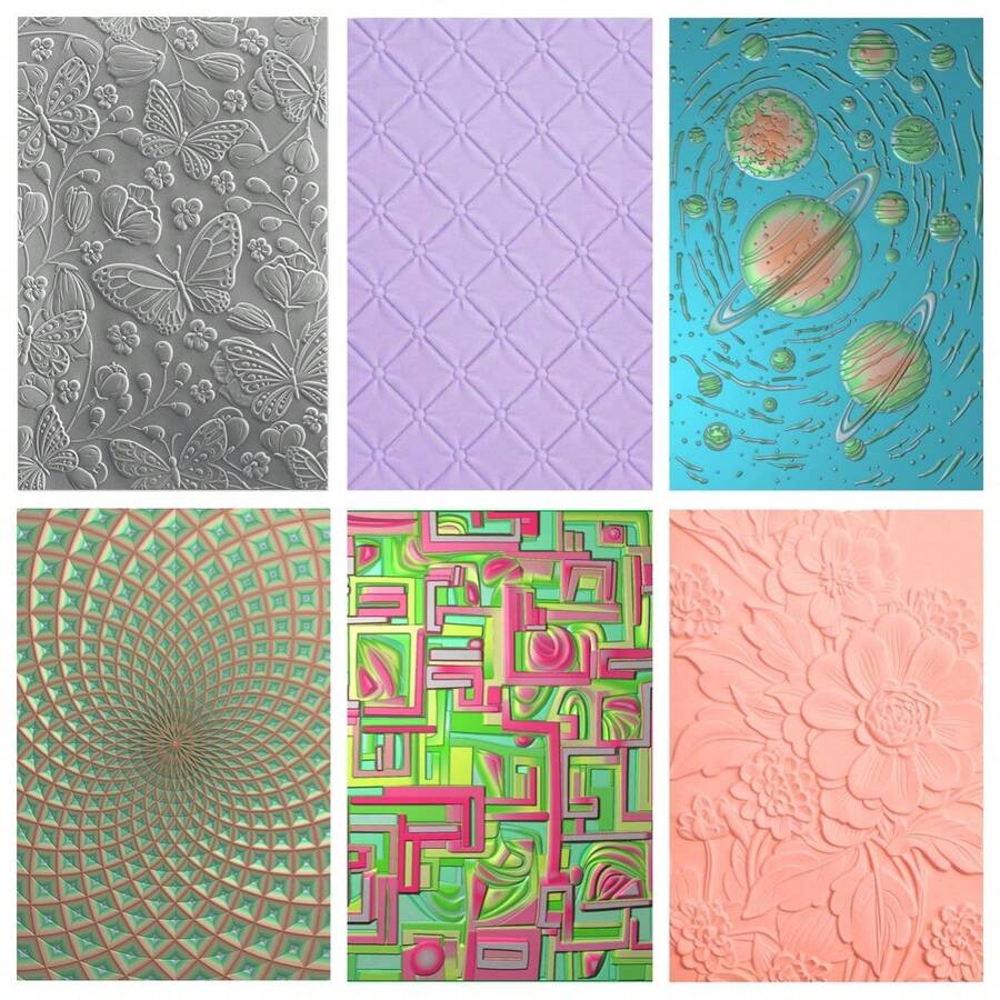 3D Embossed Folder, 3D Planet/Butterfly Floral Plastic Embossing Template, Suitable For DIY Planner, Paper Craft, Handmade Creation, Planner Art Supplies, Scrapbook Decoration - Single Piece - View 1