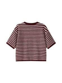 MORI Women's Y2K Comfortable Burgundy Striped Elbow Sleeve Round Neck Loose Knit Cardigan Sweater Button Up Top Autumn Fashion Outfit - Red and Pink - View 7