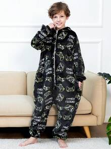 Tween Boy Black Gaming Console Jumpsuit Loungewear - Black - View 3