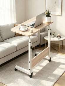 Adjustable Mobile Laptop Side Table, Height Adjustable With Lockable Wheels & Sturdy Wood Tabletop, Multipurpose Overbed Workstation For Bedroom, Sofa, Home Office & Dorm, Ideal For Students, Remote Workers & Small Space Users - Multicolor - View 7