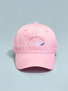 1pc Cute Cat Fish Embroidery Baseball Cap, Adjustable Soft Cotton Dad Hat, Unisex Casual Sun Hat For Girls Outdoor Daily Travel - Multiple Styles - View 6