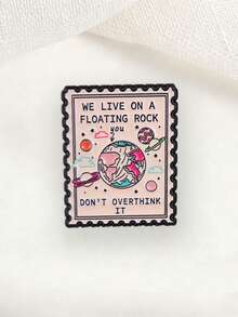 Stamp‑Shaped Space Planet Enamel Pin Relaxing Quote Lapel Brooch For Jacket Backpack - Multicolor - View 5