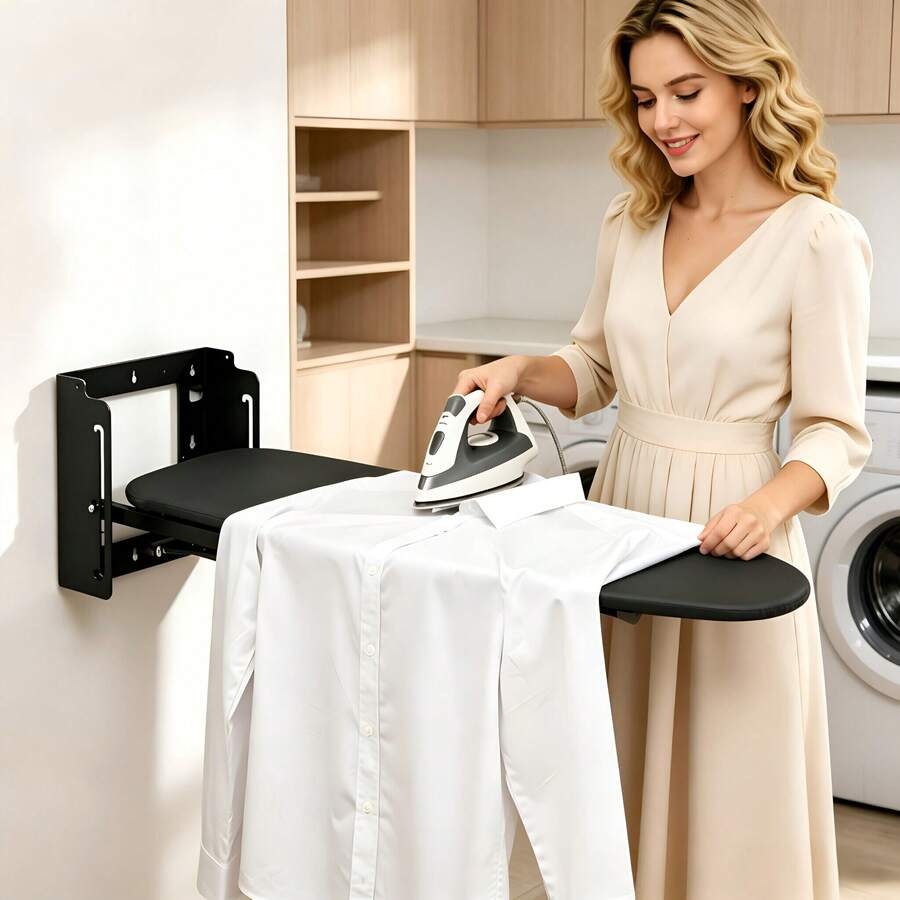 Foldable Wall Mount Ironing Board, Multi‑Level Height Adjustment Sturdy Metal Frame Ironing Surface With Washable Heat‑Resistant Cover For Household Use