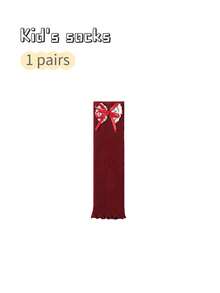 Red Bowknot New Year Slouch Socks, Warm Calf Socks For Autumn/Winter - Red - View 9