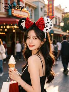 Disney 1pc 101 Dalmatians & Mouse Ears Headband, Sequined Red Bow Costume Hair Accessory For Theme Park & Cosplay - Multicolor - View 2