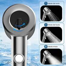 1 cabezal de ducha de alta presión, equipado con cinco cartuchos filtrantes, 1 manguera de ducha y un soporte de ducha; 4 modos de rociado; con interruptor de pausa; apto para duchas de caudal alto y bajo. - plata - Ver 3