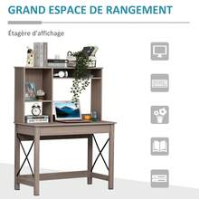 Escrivaninha moderna de madeira com espaço para armazenamento, prateleiras e um tampo amplo, ideal para espaços pequenos em casa. - A - Ver 6