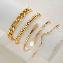 New European & American Cross-Border Mirror Bead Open Cuff Bracelet, Minimalist Unique, Exaggerated, Light Luxury, High-End Feel - Geometric Bracelet Set, 4 Pieces, 6362401HB - View 3