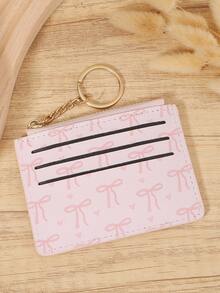 With A Chain Keychain Women's Credit Card Bag, Ultra-Thin Portable Cash, Credit Card, Coin Pocket Card Bag, Suitable For Carrying Around - Pink - View 3