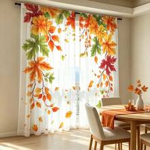 2PCS Autumn Sheer Curtains, Colorful Autumn Leaf Patterns, Pole Pockets, Holiday Prints, Suitable For Living Rooms And Bedrooms, Apartments, Balcony Decoration, Christmas, Thanksgiving, Halloween - Multicolor - View 8