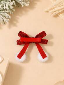 2pcs Christmas Glitter Hair Bows For Girls Fluffy Pom Pom Decor Holiday Party Alligator Clips Sweet Daily Hair Clips Kids Hair Accessories - Multicolor - View 7